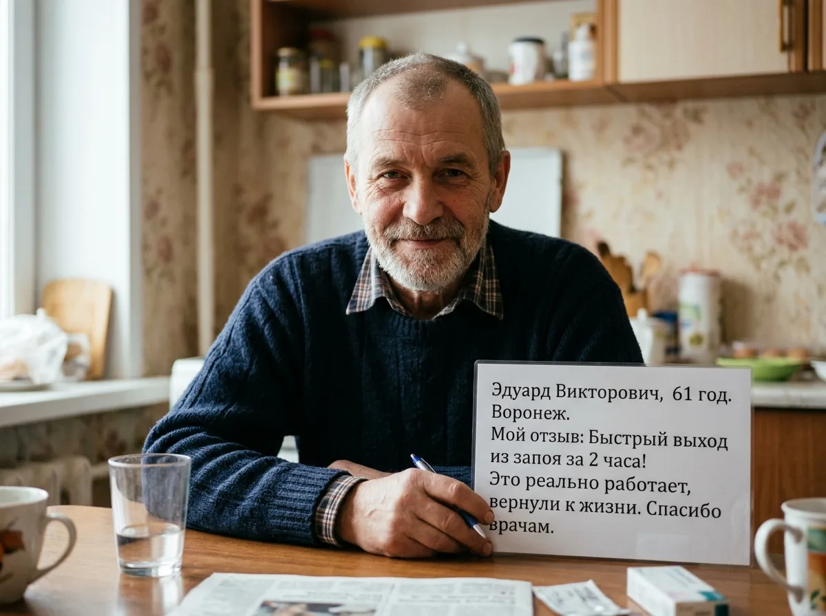 Аватар Эдуарда Викторовича, мужчина 61 год из Воронежа, отзыв о быстром выходе из запоя за два часа
